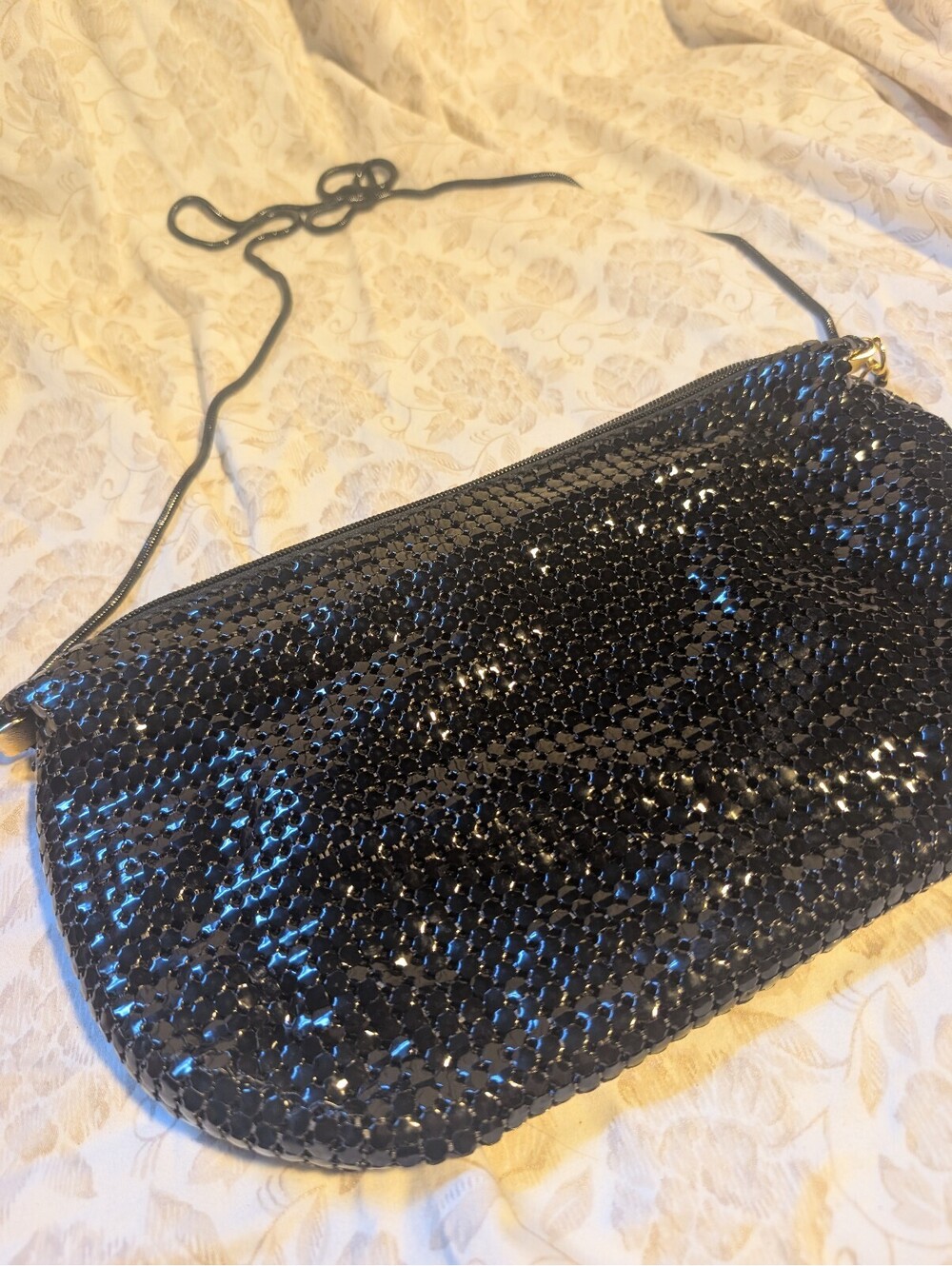 Vintage Black Sequin Evening Clutch with Shoulder Strap